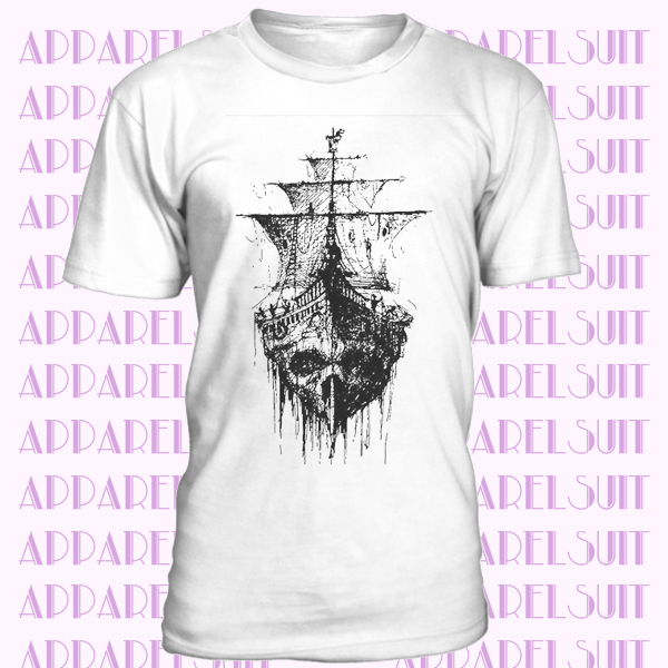 Pirate Ghost Ship T Shirt Jolly Roger Skull Crossbones Scallywag Blackbeard  Tee